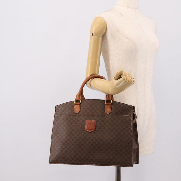 CELINE Macadam Canvas Hand Bag PVC Leather Brown Gold Auth 196285