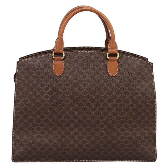 CELINE Macadam Canvas Hand Bag PVC Leather Brown Gold Auth 196285