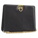 Salvatore Ferragamo Gancini Chain Bag Leather Dark Brown Gold Auth 196287-1