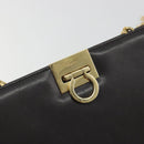 Salvatore Ferragamo Gancini Chain Bag Leather Dark Brown Gold Auth 196287-10