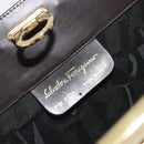 Salvatore Ferragamo Gancini Chain Bag Leather Dark Brown Gold Auth 196287-12