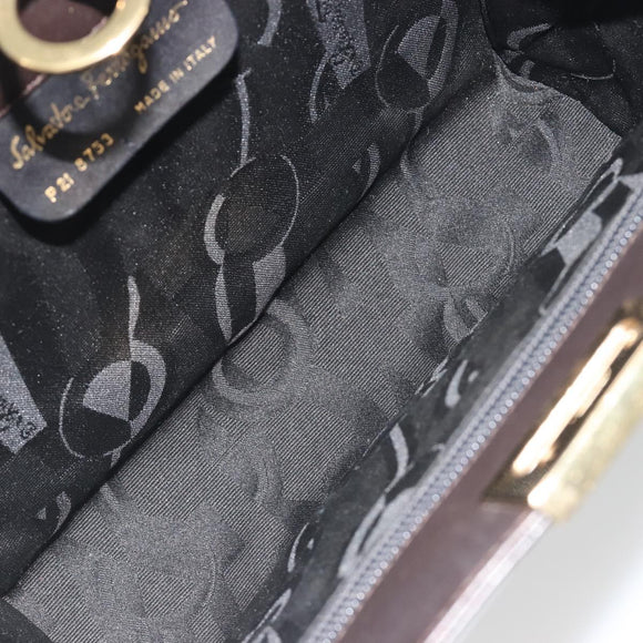 Salvatore Ferragamo Gancini Chain Bag Leather Dark Brown Gold Auth 196287