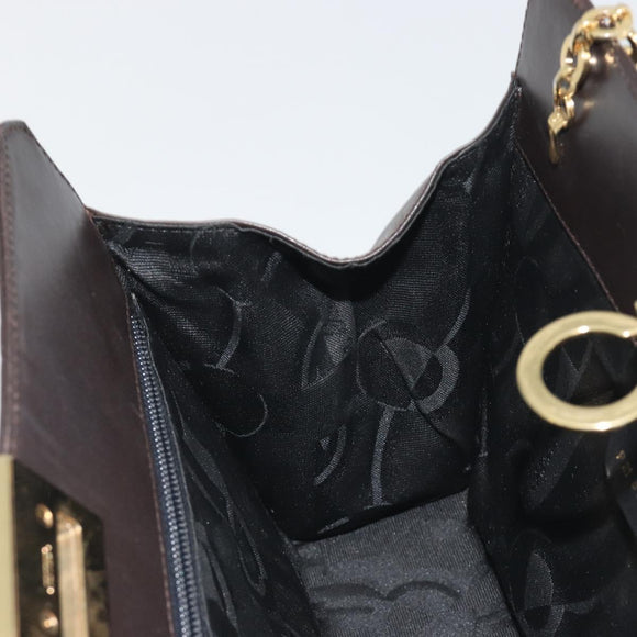 Salvatore Ferragamo Gancini Chain Bag Leather Dark Brown Gold Auth 196287