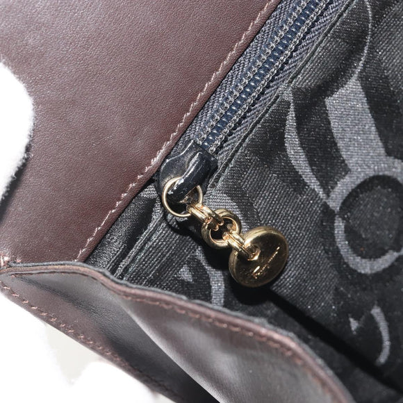Salvatore Ferragamo Gancini Chain Bag Leather Dark Brown Gold Auth 196287