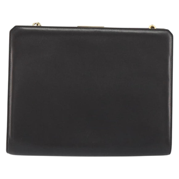 Salvatore Ferragamo Gancini Chain Bag Leather Dark Brown Gold Auth 196287