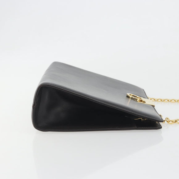 Salvatore Ferragamo Gancini Chain Bag Leather Dark Brown Gold Auth 196287