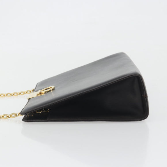 Salvatore Ferragamo Gancini Chain Bag Leather Dark Brown Gold Auth 196287