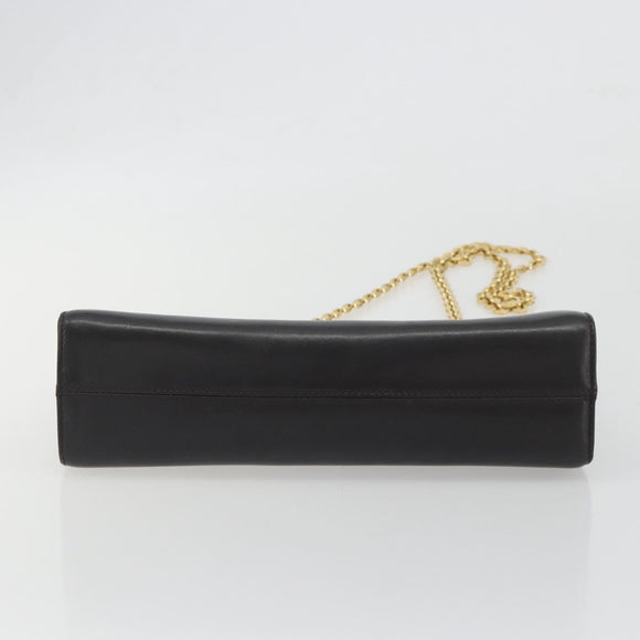 Salvatore Ferragamo Gancini Chain Bag Leather Dark Brown Gold Auth 196287