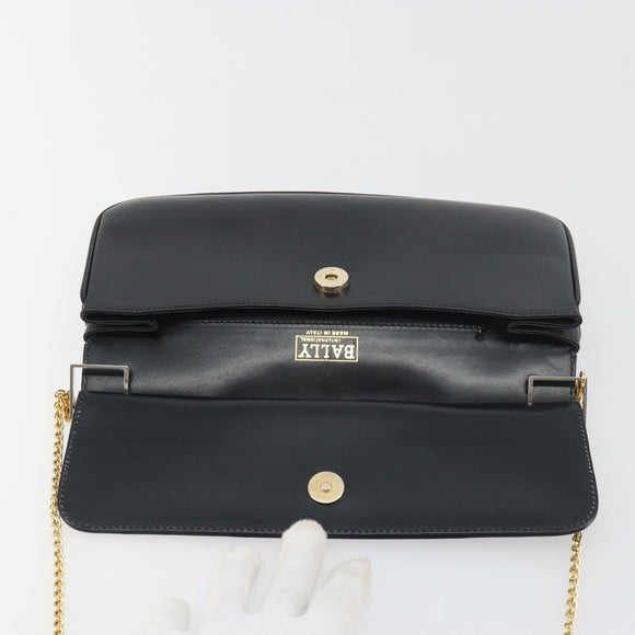 BALLY Chain Shoulder Bag Leather Black Gold Auth 196292