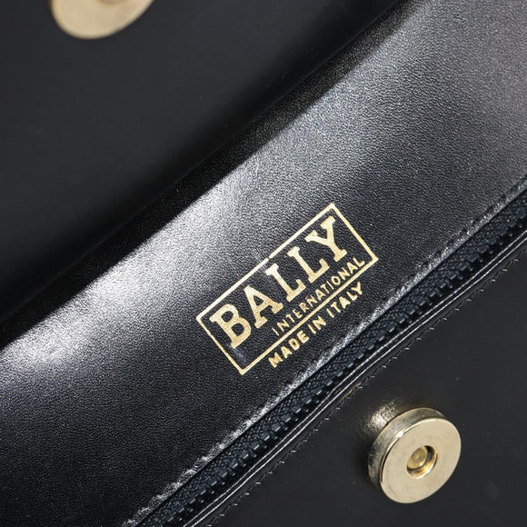 BALLY Chain Shoulder Bag Leather Black Gold Auth 196292