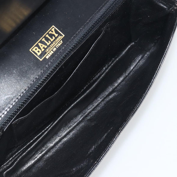 BALLY Chain Shoulder Bag Leather Black Gold Auth 196292