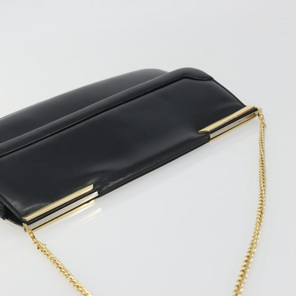 BALLY Chain Shoulder Bag Leather Black Gold Auth 196292