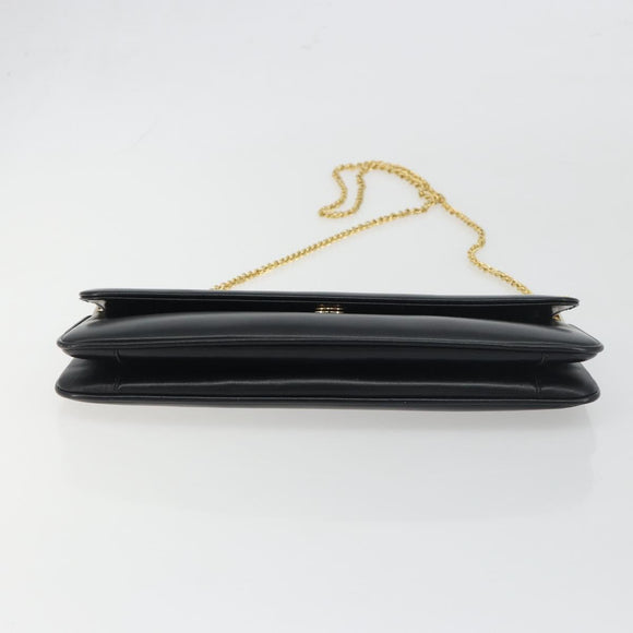 BALLY Chain Shoulder Bag Leather Black Gold Auth 196292