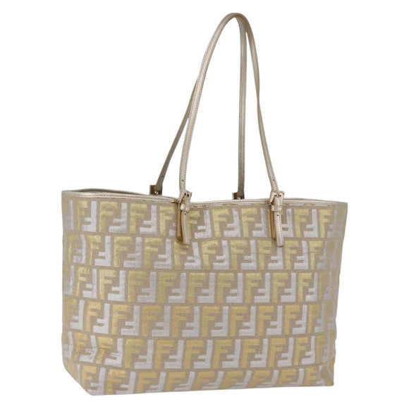 FENDI Zucca Canvas Tote Bag Gold Auth 196293A