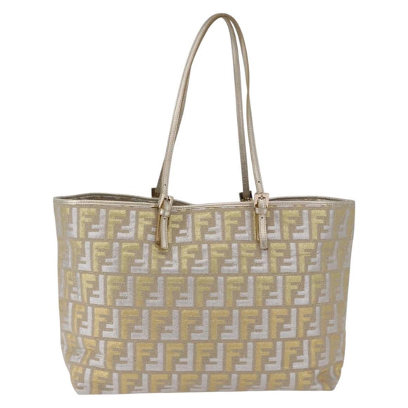 FENDI Zucca Canvas Tote Bag Gold Auth 196293A