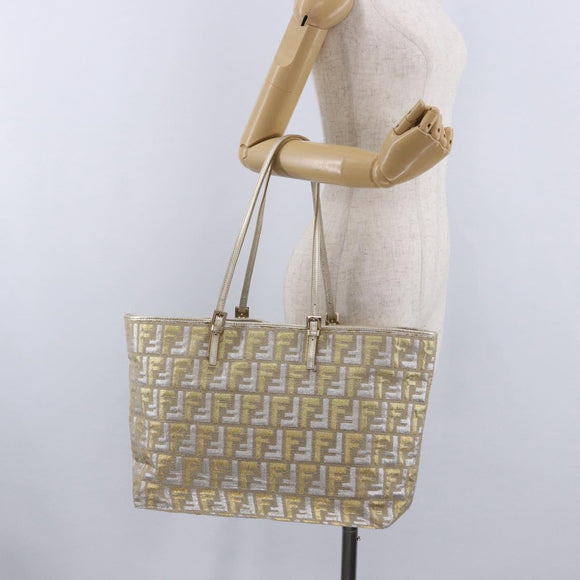 FENDI Zucca Canvas Tote Bag Gold Auth 196293A