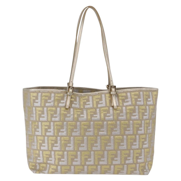 FENDI Zucca Canvas Tote Bag Gold Auth 196293A