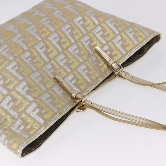 FENDI Zucca Canvas Tote Bag Gold Auth 196293A