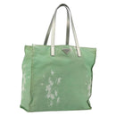 PRADA Tote Bag Canvas Green Silver Auth 196296A-1