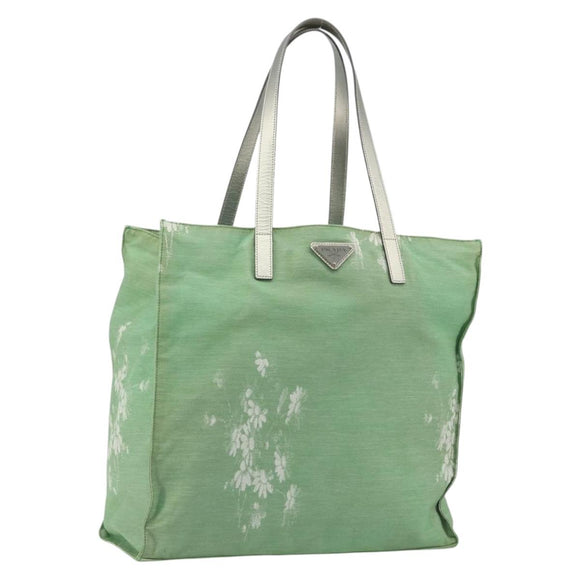 PRADA Tote Bag Canvas Green Silver Auth 196296A