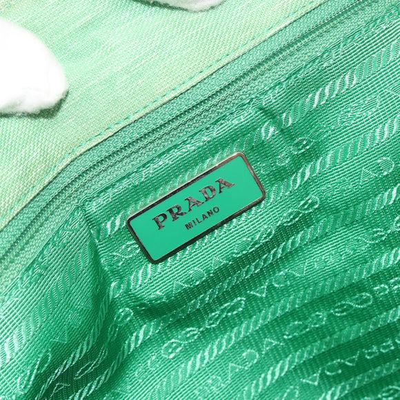 PRADA Tote Bag Canvas Green Silver Auth 196296A
