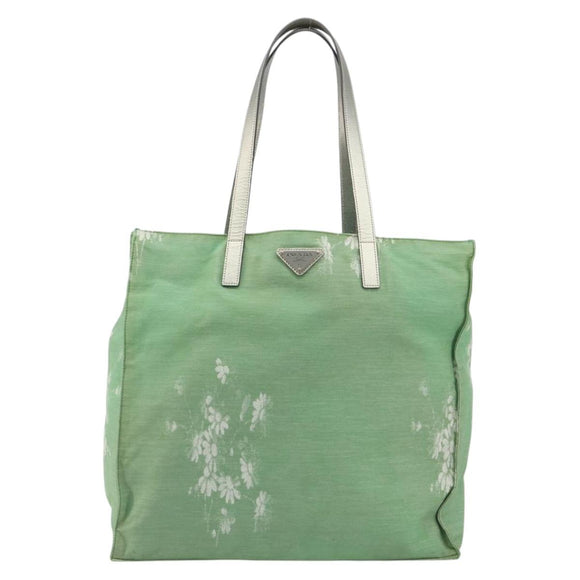 PRADA Tote Bag Canvas Green Silver Auth 196296A