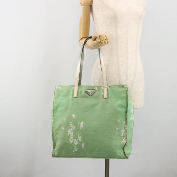 PRADA Tote Bag Canvas Green Silver Auth 196296A