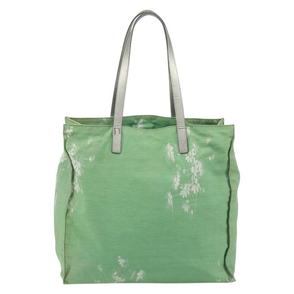 PRADA Tote Bag Canvas Green Silver Auth 196296A