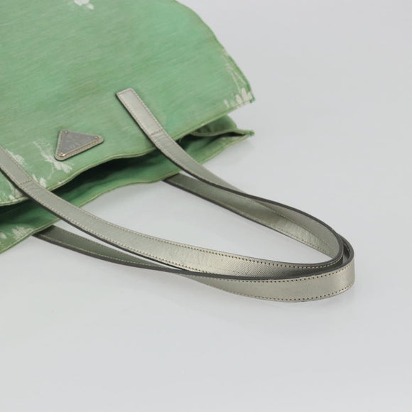 PRADA Tote Bag Canvas Green Silver Auth 196296A