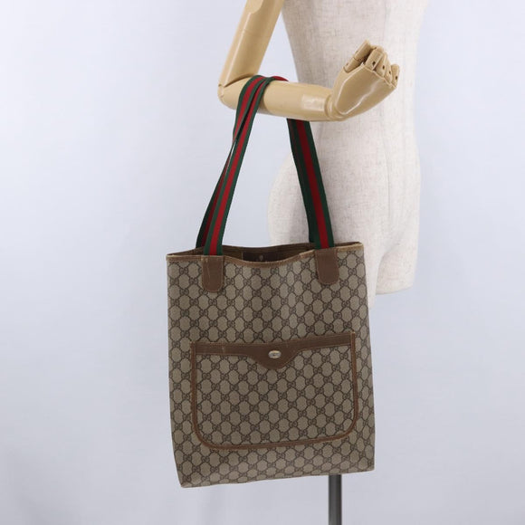 GUCCI GG Supreme Web Sherry Line Tote Bag PVC Beige 39 02 003 Auth 196297
