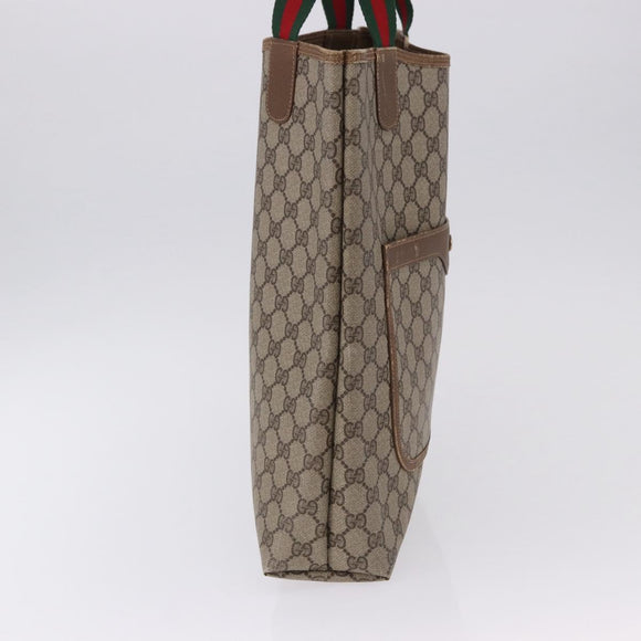 GUCCI GG Supreme Web Sherry Line Tote Bag PVC Beige 39 02 003 Auth 196297