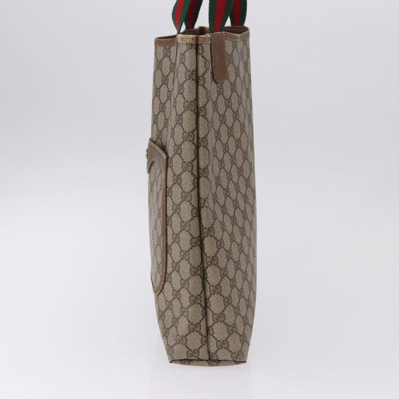 GUCCI GG Supreme Web Sherry Line Tote Bag PVC Beige 39 02 003 Auth 196297