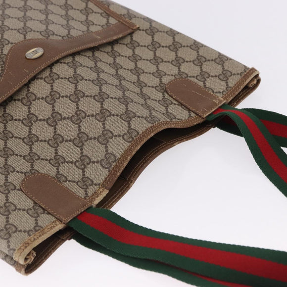 GUCCI GG Supreme Web Sherry Line Tote Bag PVC Beige 39 02 003 Auth 196297