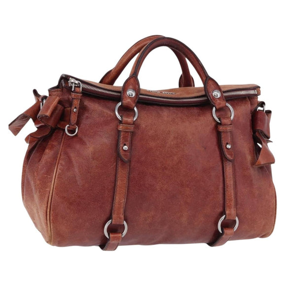 Miu Miu Hand Bag Leather Red Silver Auth 196298