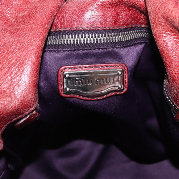 Miu Miu Hand Bag Leather Red Silver Auth 196298