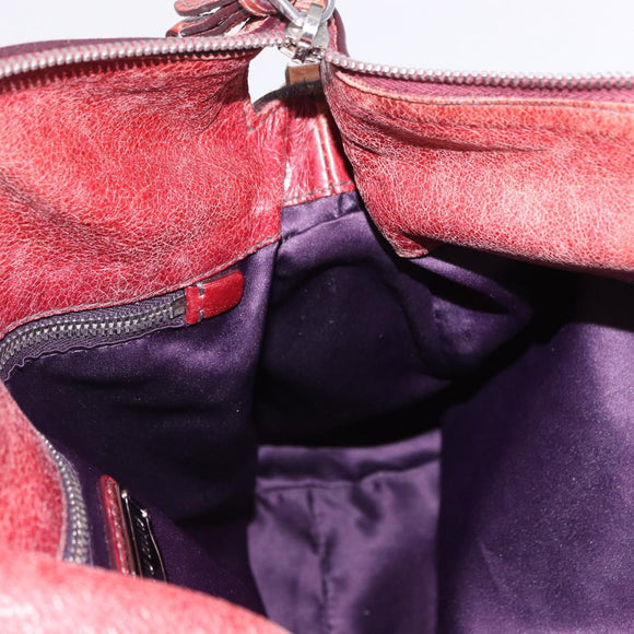 Miu Miu Hand Bag Leather Red Silver Auth 196298