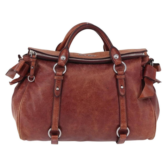 Miu Miu Hand Bag Leather Red Silver Auth 196298