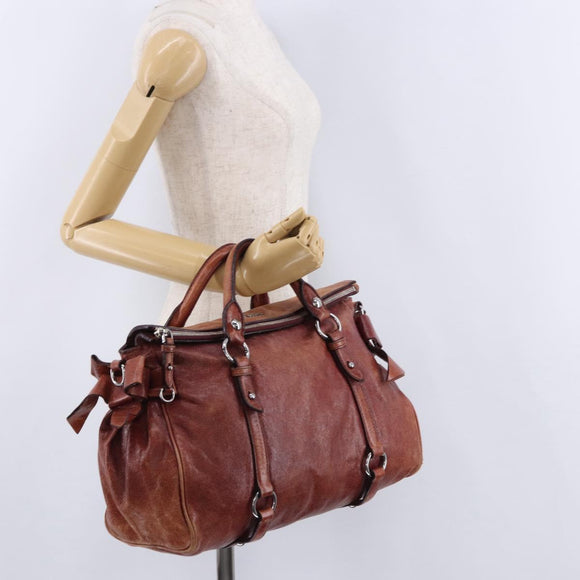 Miu Miu Hand Bag Leather Red Silver Auth 196298