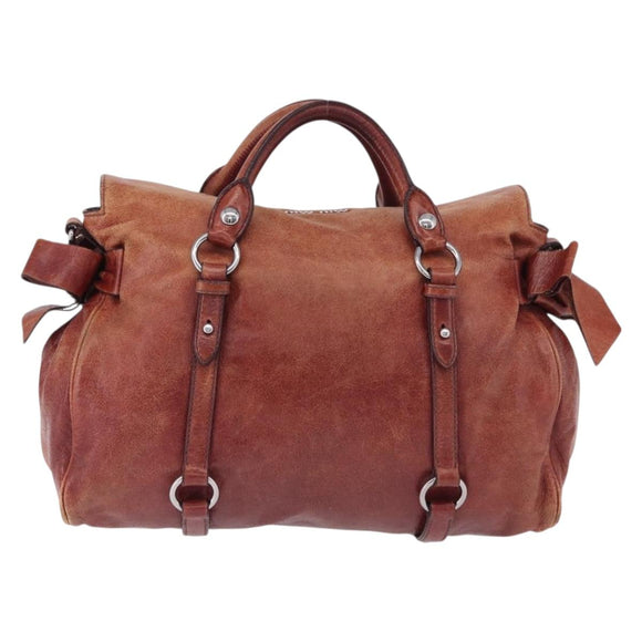 Miu Miu Hand Bag Leather Red Silver Auth 196298