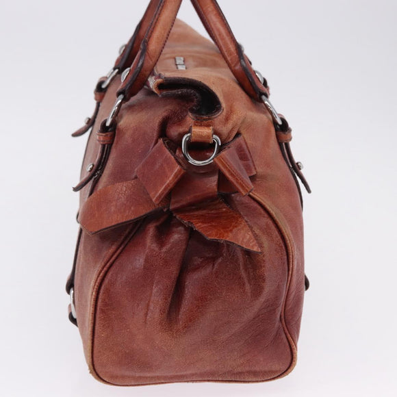 Miu Miu Hand Bag Leather Red Silver Auth 196298