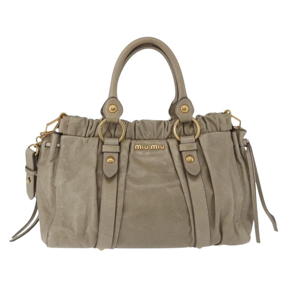 Miu Miu Matelasse Hand Bag Leather 2way Beige Gold Auth 196299A