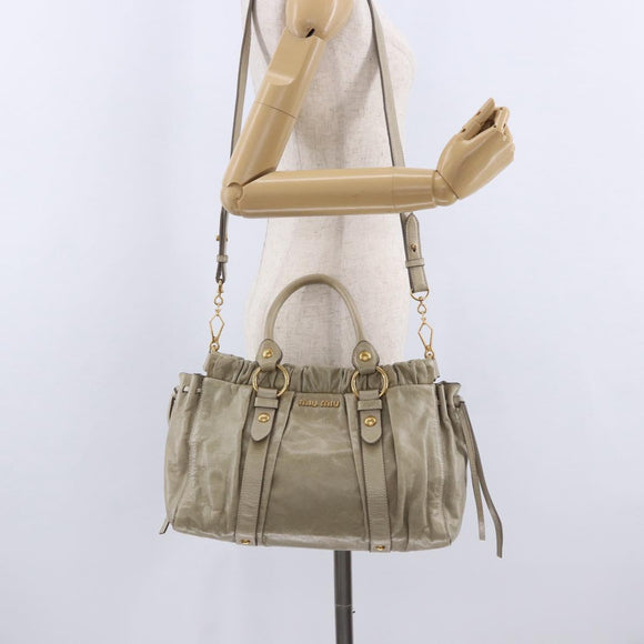 Miu Miu Matelasse Hand Bag Leather 2way Beige Gold Auth 196299A