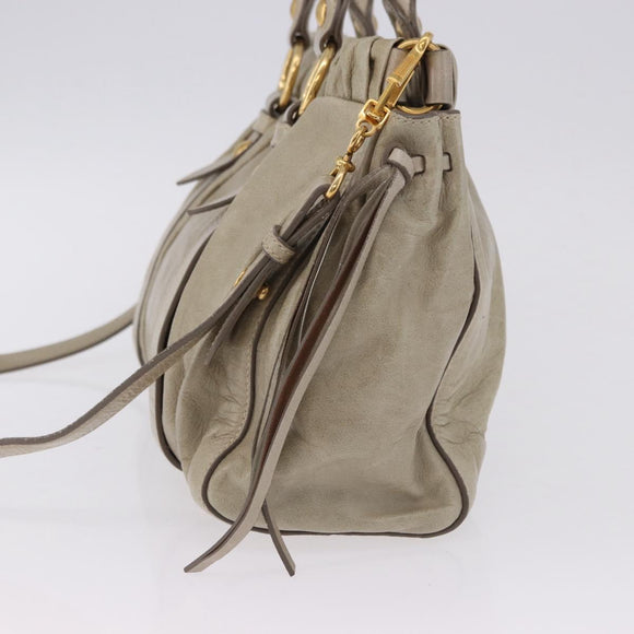 Miu Miu Matelasse Hand Bag Leather 2way Beige Gold Auth 196299A