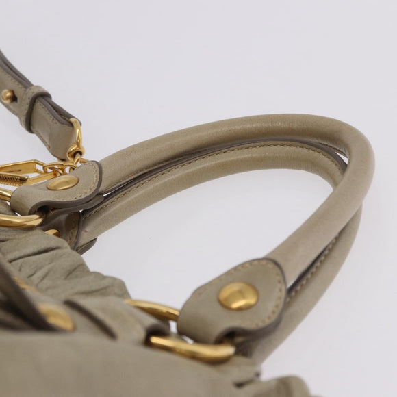 Miu Miu Matelasse Hand Bag Leather 2way Beige Gold Auth 196299A