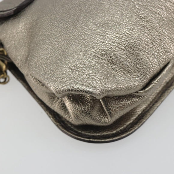 Salvatore Ferragamo Gancini Shoulder Bag Leather Silver Gold Auth 196304A