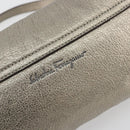 Salvatore Ferragamo Gancini Shoulder Bag Leather Silver Gold Auth 196304A-14