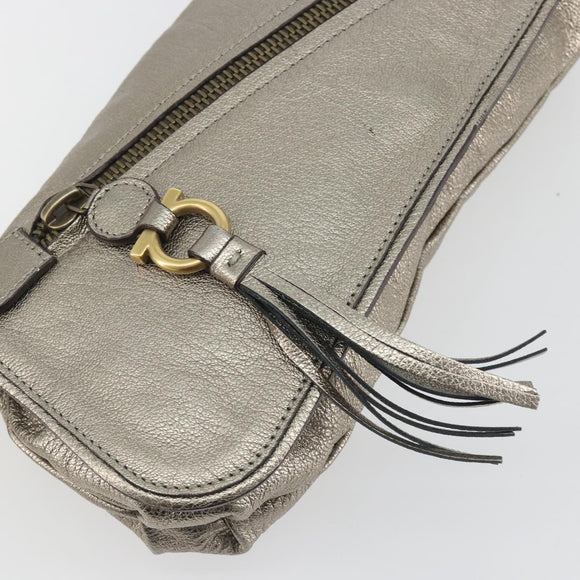 Salvatore Ferragamo Gancini Shoulder Bag Leather Silver Gold Auth 196304A