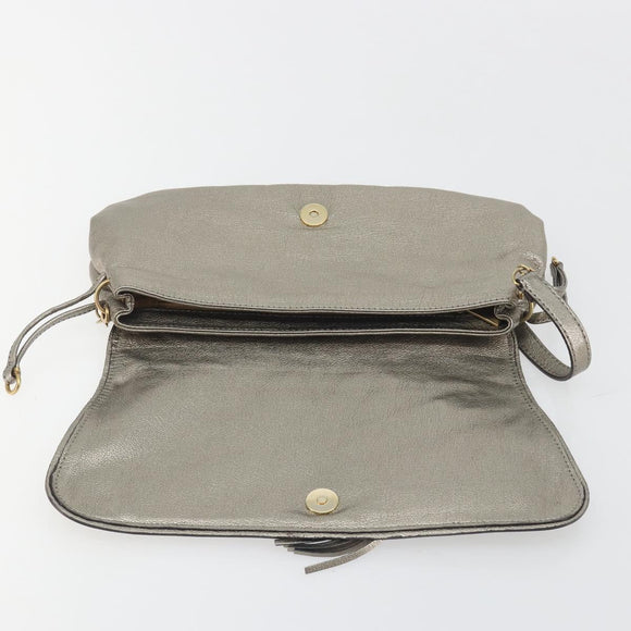 Salvatore Ferragamo Gancini Shoulder Bag Leather Silver Gold Auth 196304A