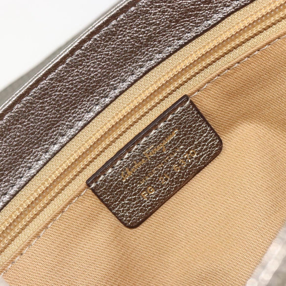 Salvatore Ferragamo Gancini Shoulder Bag Leather Silver Gold Auth 196304A