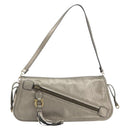 Salvatore Ferragamo Gancini Shoulder Bag Leather Silver Gold Auth 196304A-2